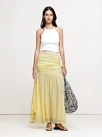 Ruched Drop-Waist Chiffon Skirt