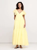 Linen-Silk Tiered Maxi Dress