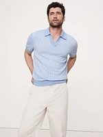 Cotton-Linen Johnny-Collar Sweater Polo