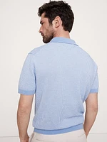Cotton-Linen Johnny-Collar Sweater Polo