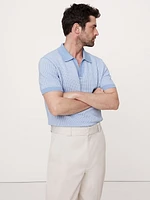 Cotton-Linen Johnny-Collar Sweater Polo