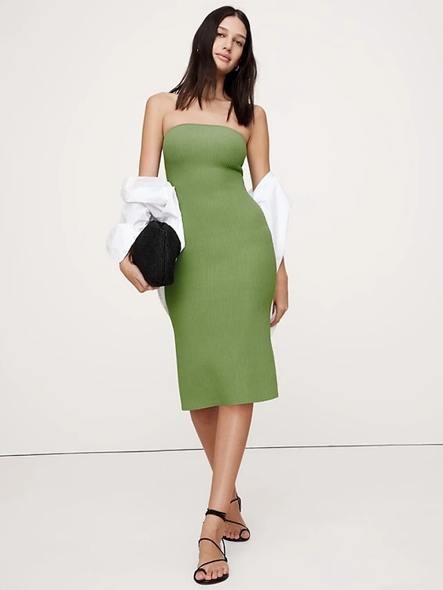 banana republic green strapless dress Banana Republic Women's Strapless Tencel -Nylon Peplum Top Olive Green Size XXS