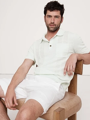 Linen-Cotton Ribbed Sweater Polo