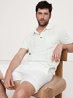Linen-Cotton Ribbed Sweater Polo