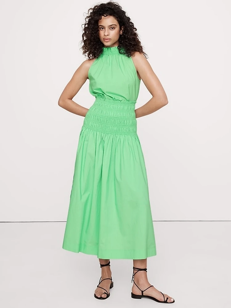 Cotton Poplin Ruche-Neck Top