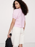 Linen Tie-Front V-Neck Top