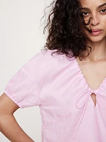 Linen Tie-Front V-Neck Top