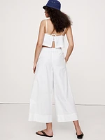 Wide-Leg Pull-On Cotton Poplin Ankle Pant