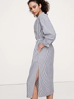 Cotton Poplin Split-Neck Shirt Dress