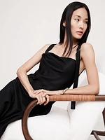 Draped Viscose-Linen Maxi Dress