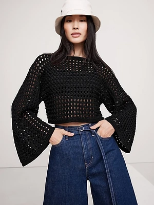 Cotton Crochet-Style Cropped Sweater