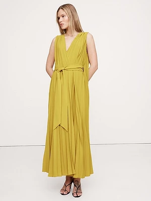 Pleated Cape Maxi Dress