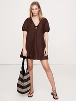 Linen Tie-Front Mini Dress