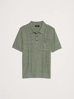 Linen-Cotton Ribbed Sweater Polo