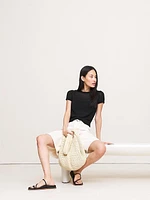 Fitted Linen Short-Sleeve Sweater