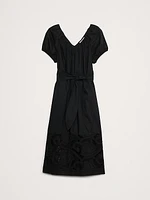 Embroidered Cotton Poplin Ruched Dress