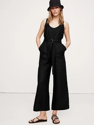 Linen Belted Wide-Leg Jumpsuit