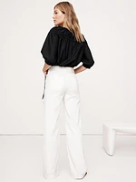 Cotton Poplin Ruched Bubble-Hem Top