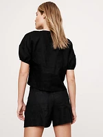 Linen Tie-Front V-Neck Top