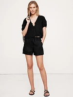 Linen Tie-Front V-Neck Top