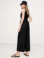 Linen Belted Wide-Leg Jumpsuit