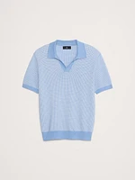 Cotton-Linen Johnny-Collar Sweater Polo