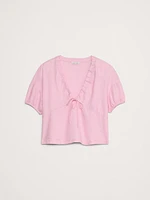 Linen Tie-Front V-Neck Top