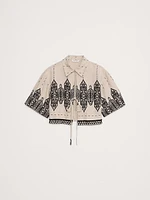 Linen Tie-Front Cropped Shirt