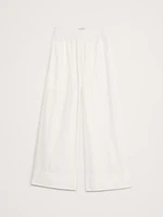 Wide-Leg Pull-On Cotton Poplin Ankle Pant