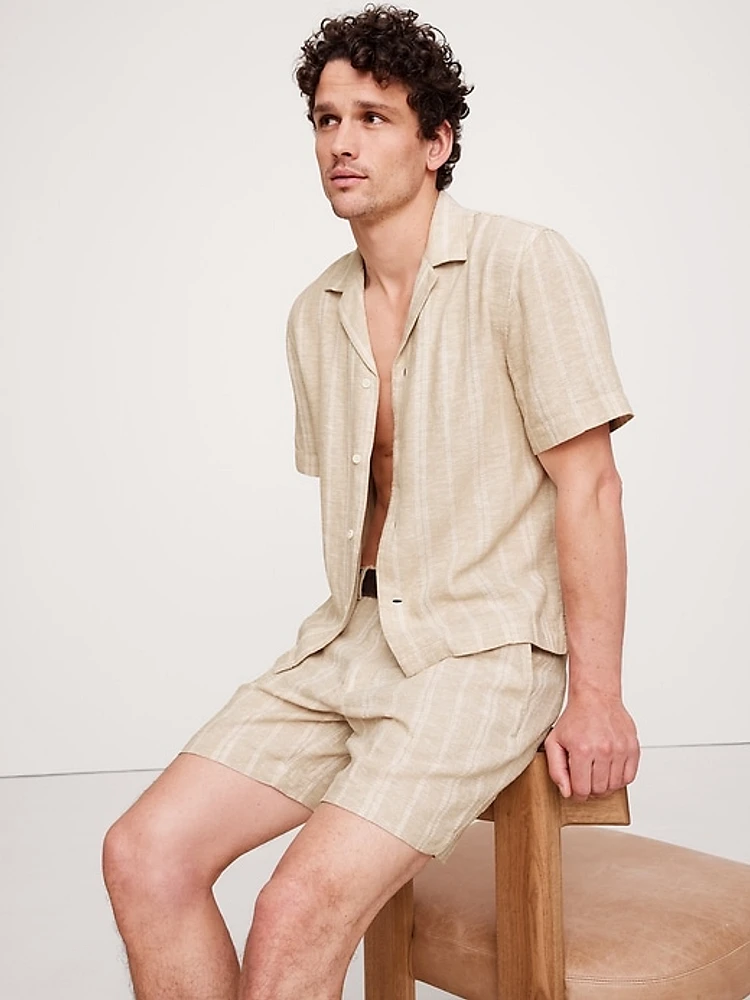 Standard-Fit Stripe Linen-Viscose Resort Shirt