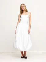 Mixed Media Bubble-Hem Maxi Dress