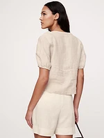 Linen Tie-Front V-Neck Top