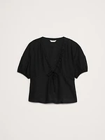 Linen Tie-Front V-Neck Top