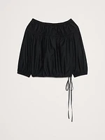Cotton Poplin Ruched Bubble-Hem Top