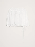 Cotton Poplin Ruched Bubble-Hem Top