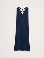 Pleated Georgette Open-Back Long Midi Dress