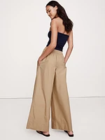 Wide-Leg Pull-On Cotton Poplin Ankle Pant