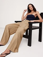 Wide-Leg Pull-On Cotton Poplin Ankle Pant