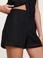 High-Rise Lace-Trim Linen 3" Short