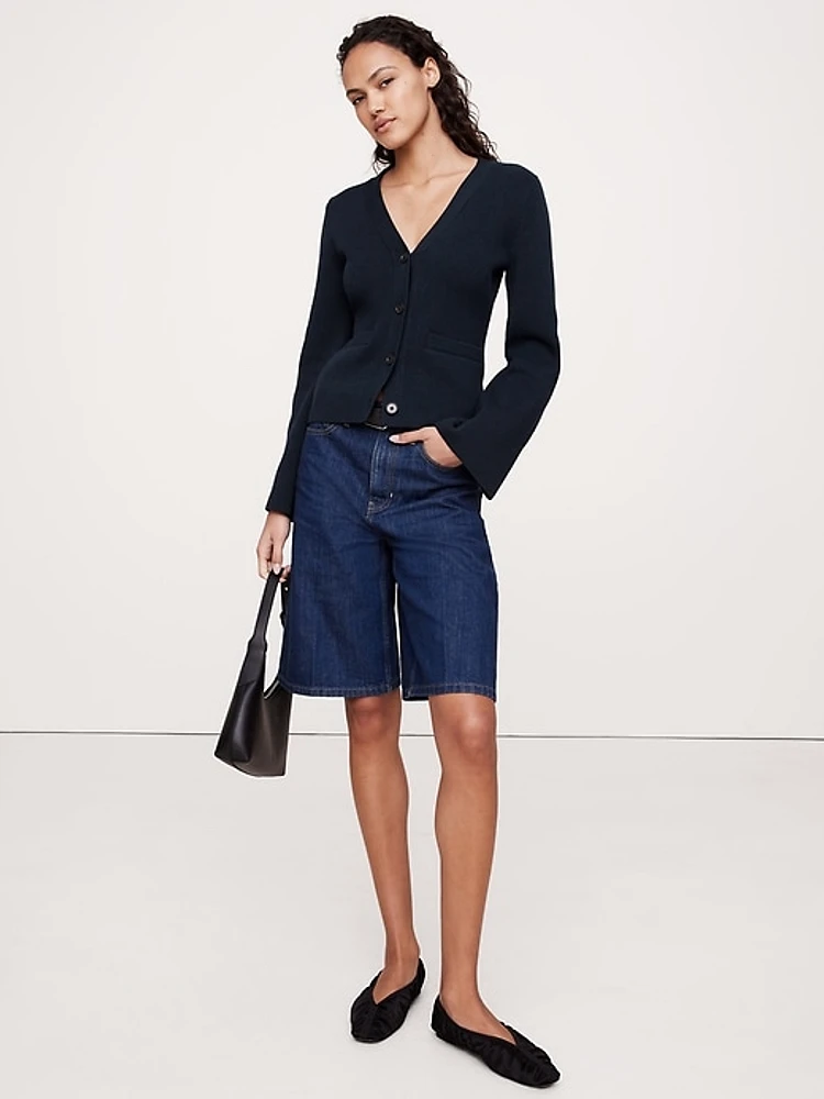 Cotton-Silk Flare-Sleeve Cardigan