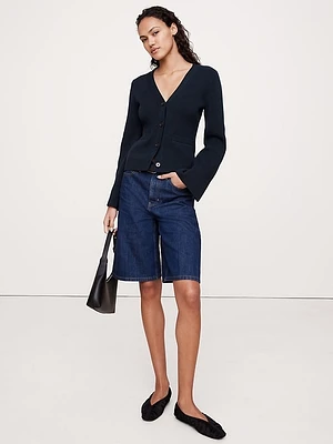 Cotton-Silk Flare-Sleeve Cardigan