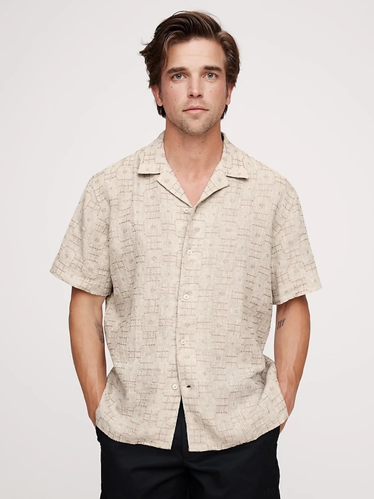 Standard-Fit Embroidered Linen Resort Shirt