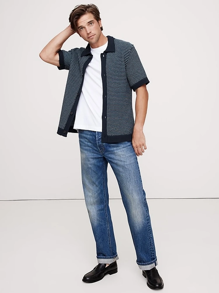 Waffle Button-Through Knit Shirt