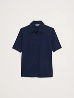 Silky Cotton Short-Sleeve Button-Down Top