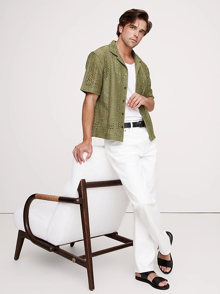 Relaxed-Fit Crochet Resort Shirt