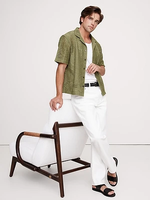 Relaxed-Fit Crochet Resort Shirt