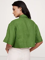 Linen Tie-Front Cropped Shirt