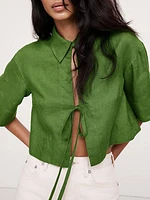 Linen Tie-Front Cropped Shirt