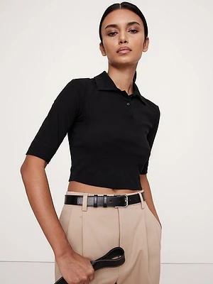 Airy Cotton Crepe Cropped Polo