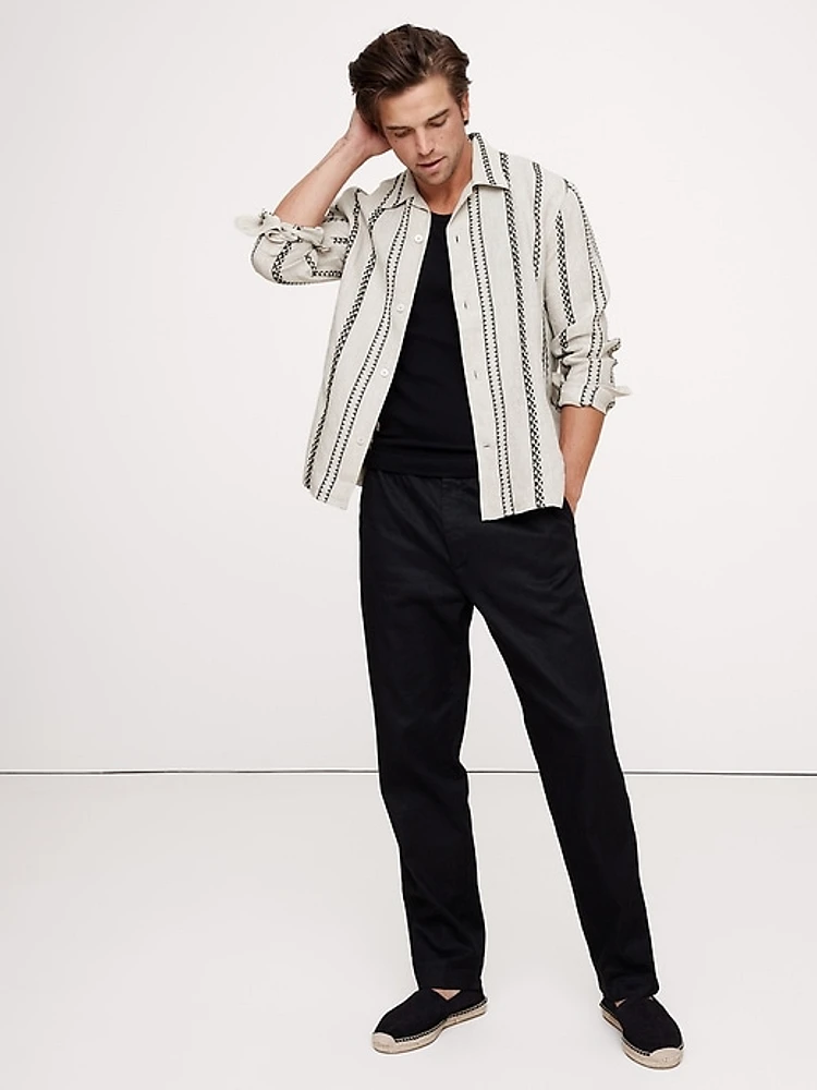 Standard-Fit Embroidered Linen Long-Sleeve Resort Shirt